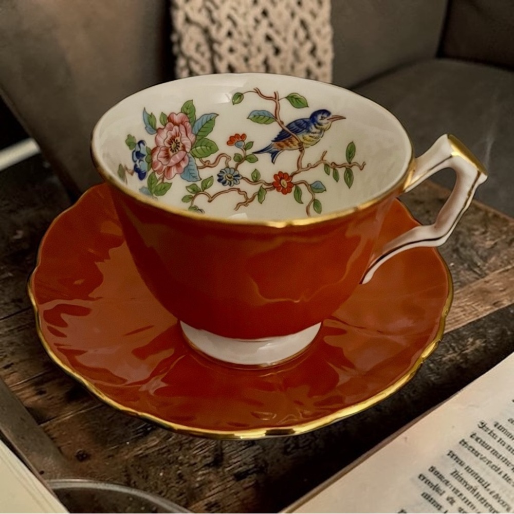 Aynsley PEMBROKE Fine English Bone China Cup & Saucer 2902 Floral & Bird Design